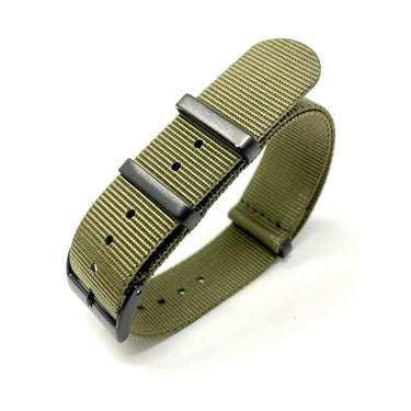 Classic Military Style Strap - Military Green With Black PVD Buckle and Keepers